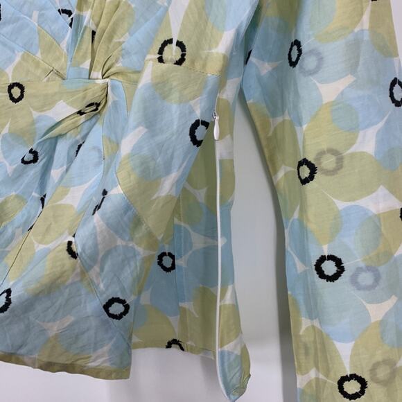 Philippe Adec Paris Small Silk Blouse Floral White Blue Side Zip - Picture 12 of 13